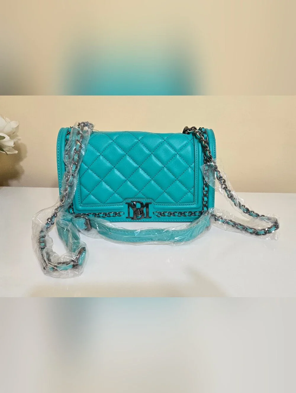 Badgley Mischka Quilted Crossbody Bag in Teal Green
